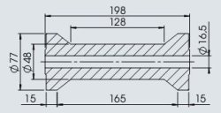 Kielrolle, Ø 77/48 x 198 mm, Bohrung Ø 16,5 mm