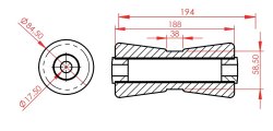 Kielrolle, &Oslash; 84,5/58,5 x 194 mm, Bohrung &Oslash; 17,5 mm