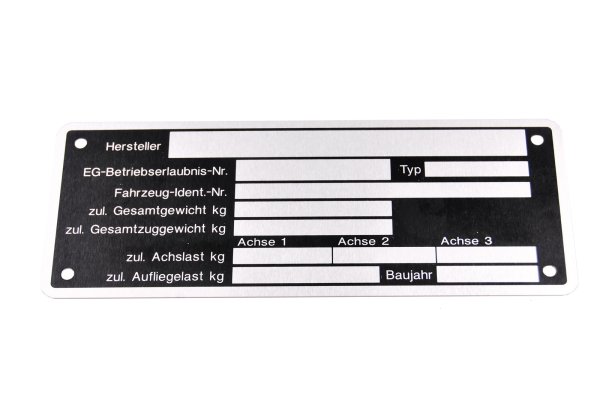 Typenschild, 58 x 150 x 0,5 mm, Bohrungen &Oslash; 3,6 mm