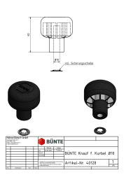 BÜNTE Knauf, Ø 10 mm, schwarz, m. Kappe/Ring