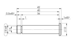 Bolzen m. Einstich &Oslash; 8 mm, m. Kopf &Oslash; 12 mm, 42 mm