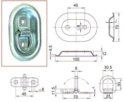 Zurrmulde, oval, 70 x 103 x 20 mm, m. Lasche/Ring