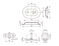 Zurrmulde, oval, 100 x 145 x 20 mm, m. Lasche/Ring