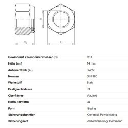 Sechskantmutter selbstsichernd, M14 x 14 mm