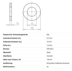 Unterlegscheibe, Ø 6,4/18 x 1,6 mm, DIN 9021