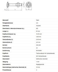 Flachrundschraube m. Vierkantansatz, M6 x 25 mm