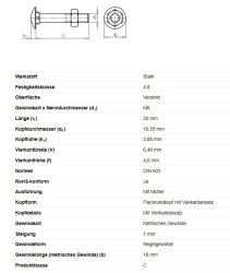 Flachrundschraube m. Vierkantansatz, M6 x 35 mm