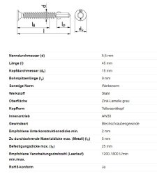 Fl&uuml;gelbohrschraube m. Senkkopf AW30, &Oslash; 5,5 x...