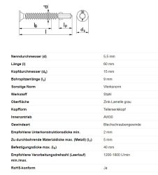 Flügelbohrschraube m. Senkkopf AW30, Ø 5,5 x...