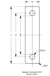 Klemmplatte, 30 x 100 x 8 mm, Lichtebreite 62 mm