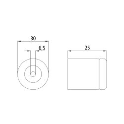 Rammpuffer, Ø 30 x 25 mm, Bohrung Ø 6,5 mm