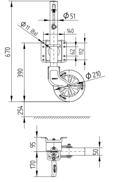 KNOTT St&uuml;tzrad TK51, &Oslash; 51 mm, schwenkbar