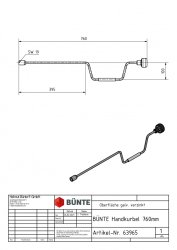 B&Uuml;NTE Handkurbel, 760 mm, SW 19, Kr&ouml;pfung 100 mm