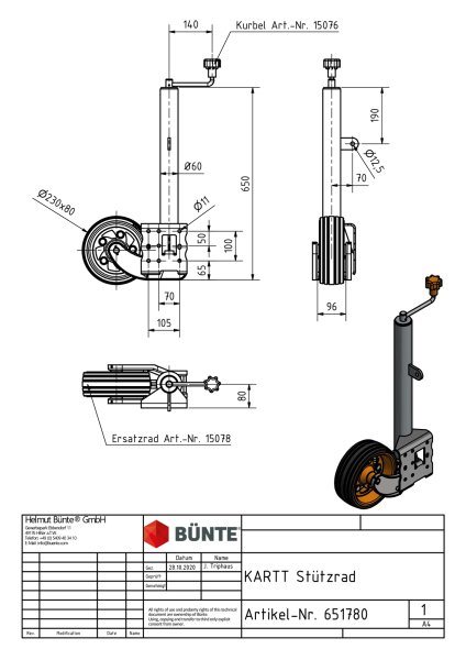 KARTT St&uuml;tzrad, &Oslash; 60 mm, automat. klappbar