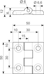 Scharnier, 50 x 50 x 12 mm, Lochabstand 30 mm