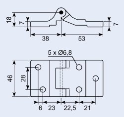 Scharnier, 46 x 91 x 18 mm, Bohrungen &Oslash; 6,8 mm