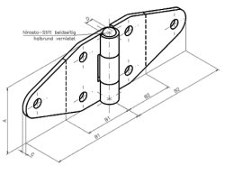 Scharnier, 50 x 140 mm, Bohrungen Ø 6,5 mm