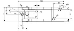 Scharnier, 32 x 105 x 25 mm, Bohrung Ø 8 mm