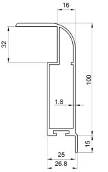 Deckelprofil, 100 x 2000 mm, Aluminium eloxiert