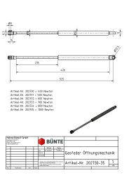 Gasfeder 10/22, 1000 N, 525 mm, 215 mm Hub