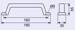 Handgriff, 30 x 185 x 55 mm, Lochabstand 160 mm