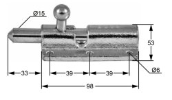 Schubriegel, 53 x 98 mm, m. Bolzen &Oslash; 15 x 33 mm