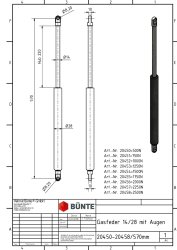 BÜNTE Gasfeder 14/28, 500 N, 570 mm, 220 mm Hub