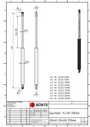 BÜNTE Gasfeder 14/28, 500 N, 700 mm, 300 mm Hub