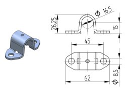 HESTAL Stangenführung, 62 x 26,25 mm, Ø 16,5 mm