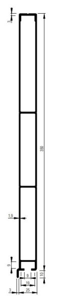 Bordwand-Rasterprofil einteilig, 25 x 350 mm