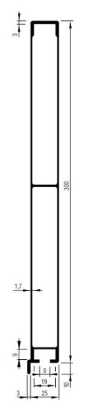 Bordwand-Rasterprofil einteilig, 25 x 300 mm