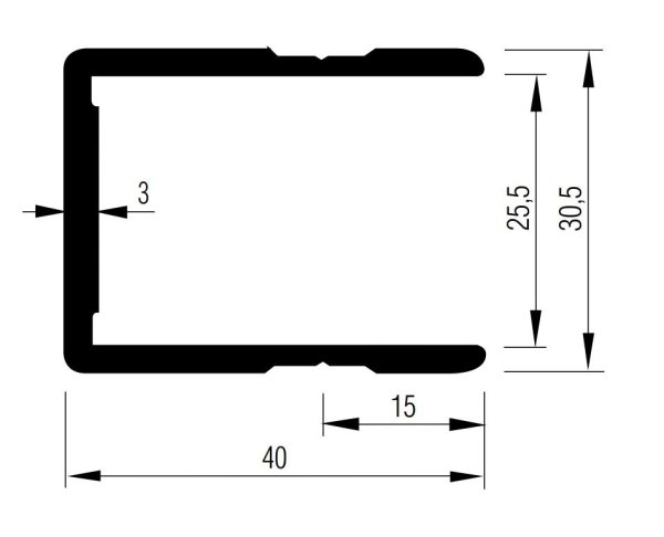 Bordwand-Einfassprofil, 30,5 x 40 mm, LB 25,5 mm