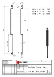 BÜNTE Gasfeder 14/28, 1500 N, 550 mm, 200 mm Hub