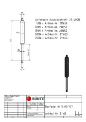 B&Uuml;NTE Gasfeder 6/15, 25-400 N, 147 mm, 60 mm Hub