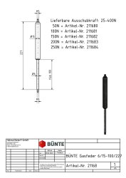 B&Uuml;NTE Gasfeder 6/15, 25-400 N, 227 mm, 100 mm Hub